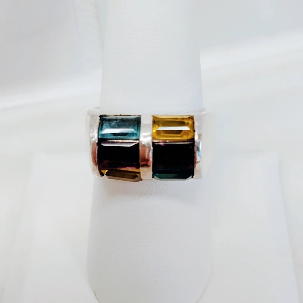 925 Sterling Ring with Amethyst Citrine And Sky Blue Topaz Gemstones